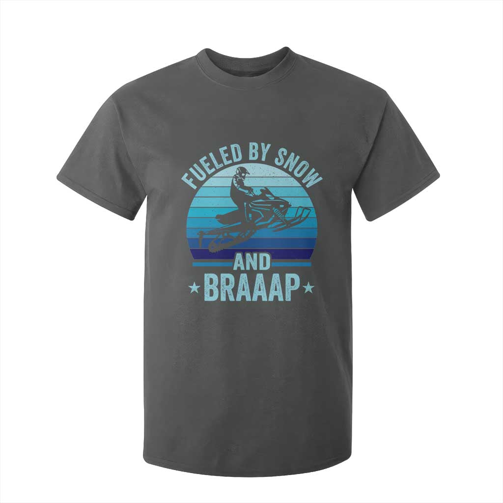 Funny Snowmobile T Shirt For Kid Fueled By Snow And Braaap Winter Sports TS11 Dark Heather Print Your Wear