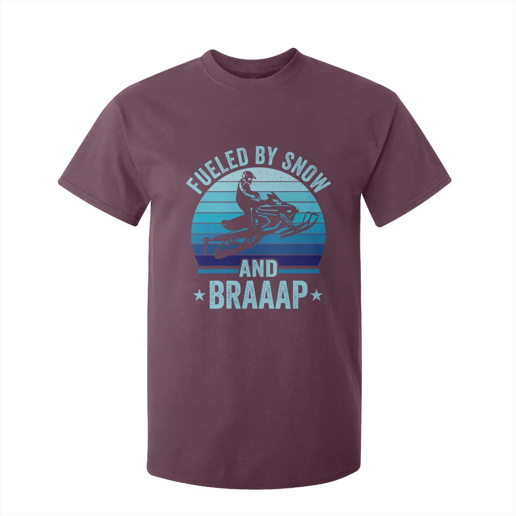 Funny Snowmobile T Shirt For Kid Fueled By Snow And Braaap Winter Sports TS11 Maroon Print Your Wear