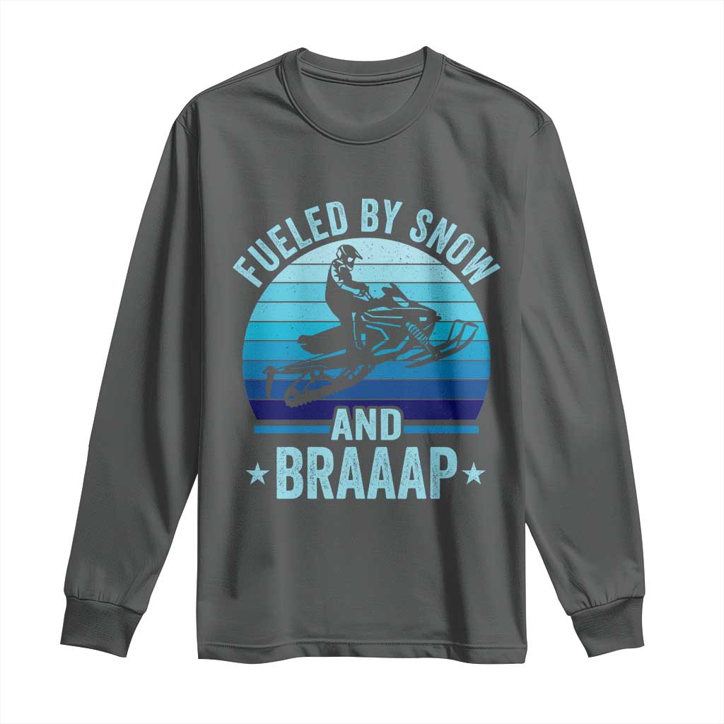 Funny Snowmobile Long Sleeve Shirt Fueled By Snow And Braaap Winter Sports TS11 Dark Heather Print Your Wear
