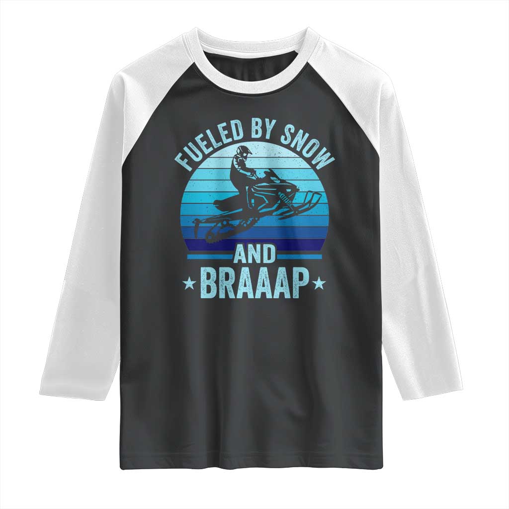 Funny Snowmobile Raglan Shirt Fueled By Snow And Braaap Winter Sports TS11 Black White Print Your Wear