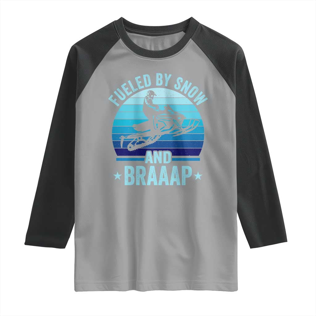 Funny Snowmobile Raglan Shirt Fueled By Snow And Braaap Winter Sports TS11 Sport Gray Black Print Your Wear