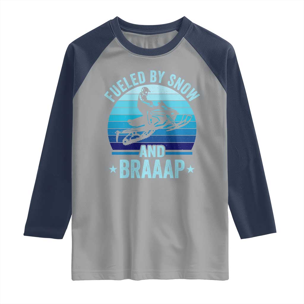 Funny Snowmobile Raglan Shirt Fueled By Snow And Braaap Winter Sports TS11 Sport Gray Navy Print Your Wear