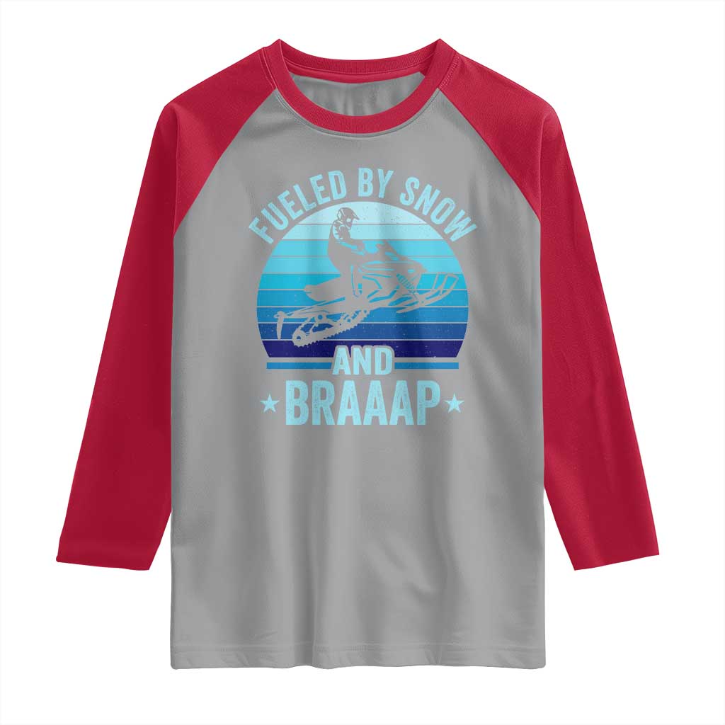 Funny Snowmobile Raglan Shirt Fueled By Snow And Braaap Winter Sports TS11 Sport Gray Red Print Your Wear