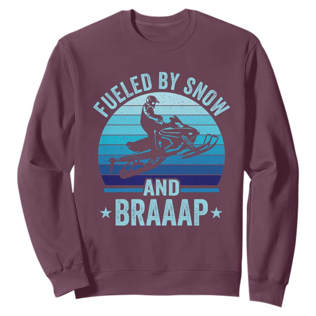 Funny Snowmobile Sweatshirt Fueled By Snow And Braaap Winter Sports TS11 Maroon Print Your Wear