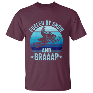 Funny Snowmobile T Shirt Fueled By Snow And Braaap Winter Sports TS11 Maroon Print Your Wear