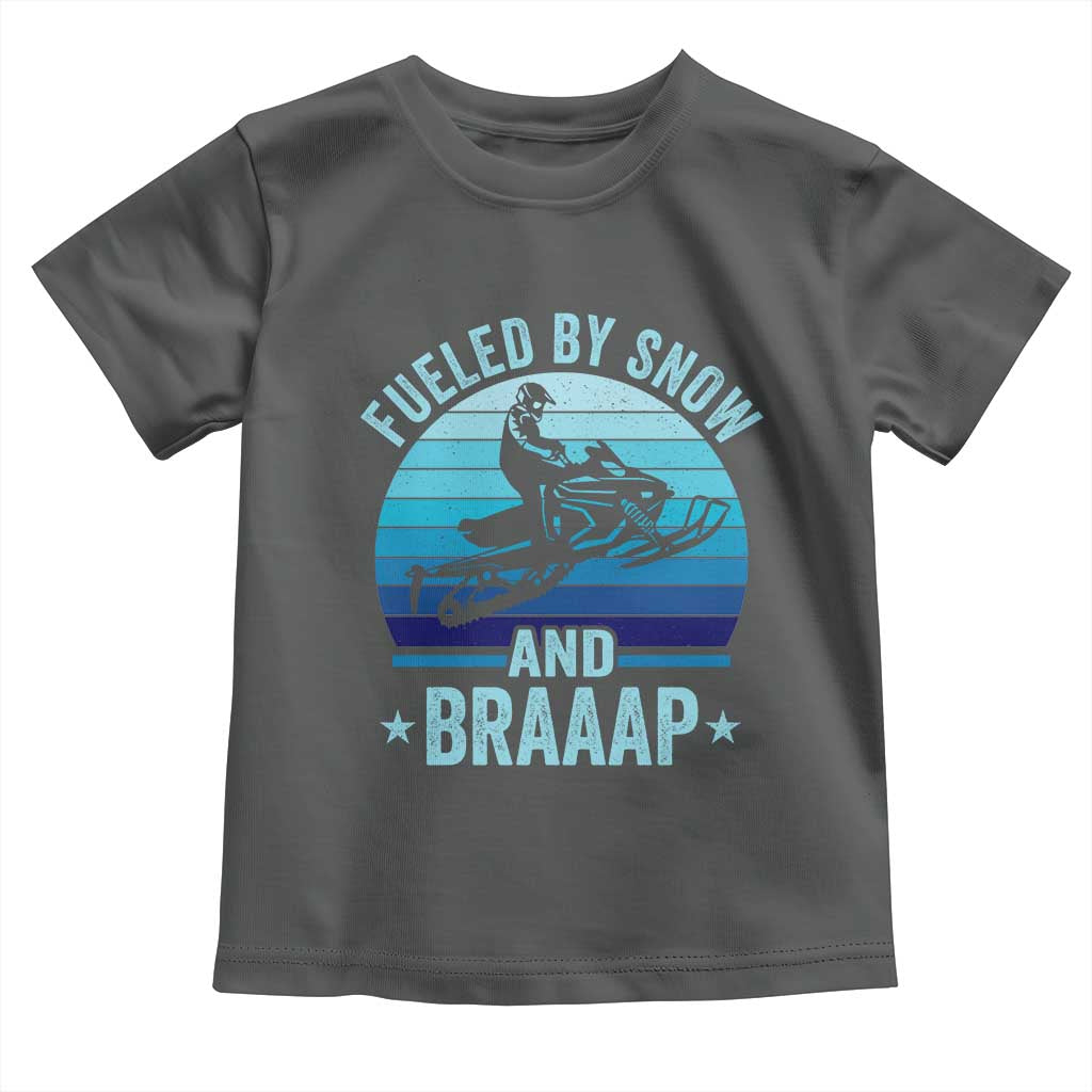 Funny Snowmobile Toddler T Shirt Fueled By Snow And Braaap Winter Sports TS11 Dark Heather Print Your Wear