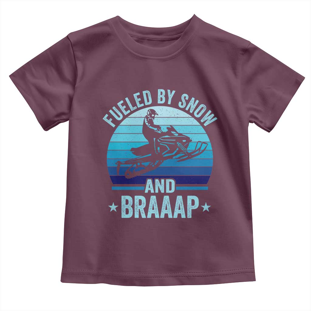 Funny Snowmobile Toddler T Shirt Fueled By Snow And Braaap Winter Sports TS11 Maroon Print Your Wear