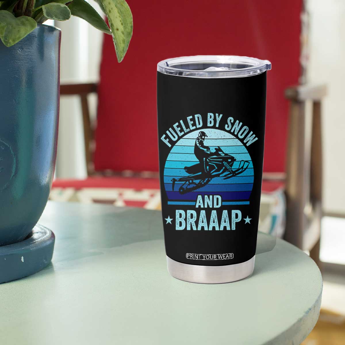 Funny Snowmobile Tumbler Cup Fueled By Snow And Braaap Winter Sports TS11 Print Your Wear