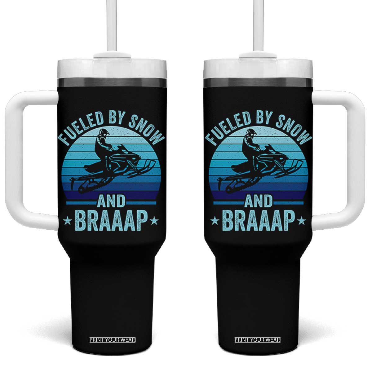 Funny Snowmobile Tumbler With Handle Fueled By Snow And Braaap Winter Sports TS11 One Size: 40 oz Black Print Your Wear
