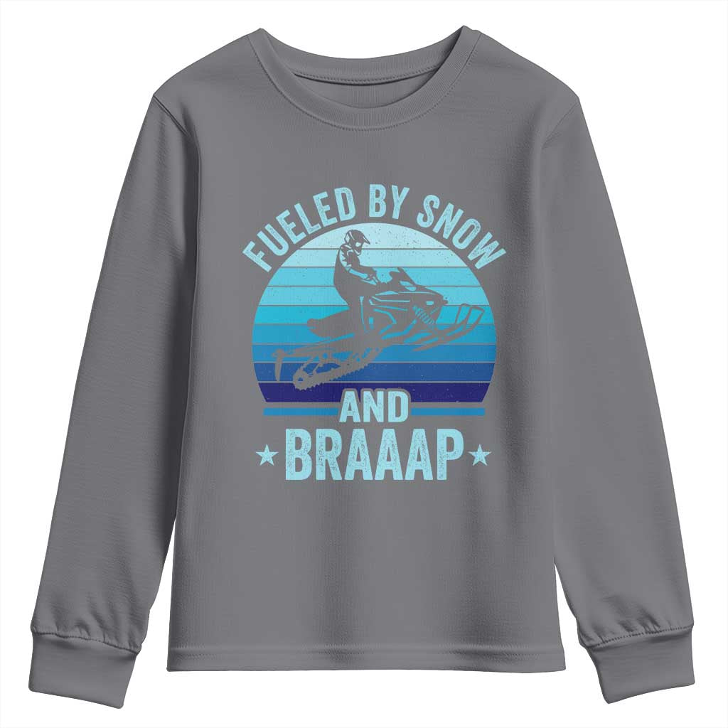 Funny Snowmobile Youth Sweatshirt Fueled By Snow And Braaap Winter Sports TS11 Charcoal Print Your Wear