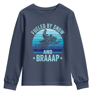 Funny Snowmobile Youth Sweatshirt Fueled By Snow And Braaap Winter Sports TS11 Navy Print Your Wear