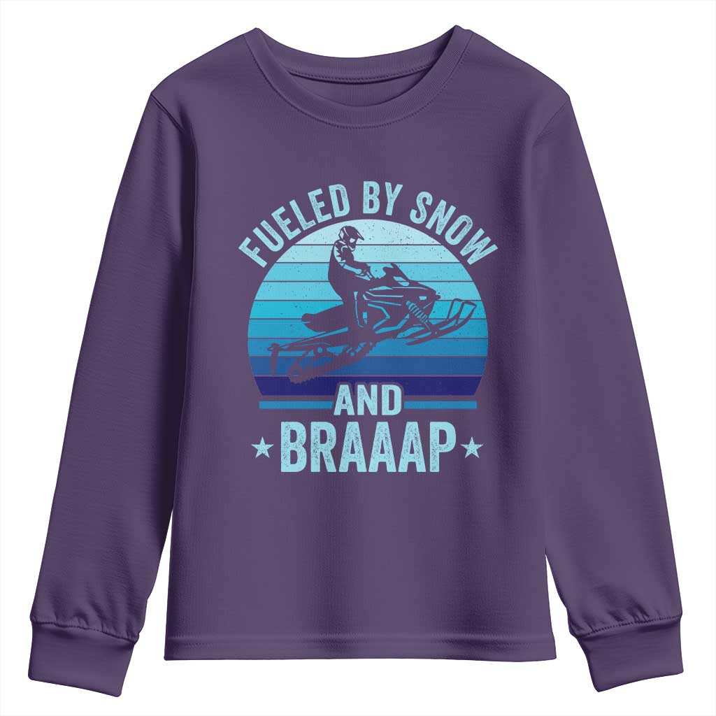 Funny Snowmobile Youth Sweatshirt Fueled By Snow And Braaap Winter Sports TS11 Purple Print Your Wear
