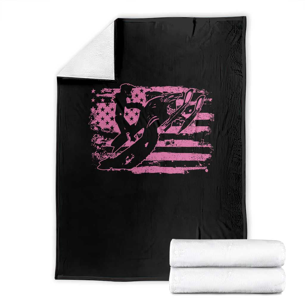 Snowmobile Snowcross Girls Pink American Flag Throw Blanket TS11 Black Print Your Wear