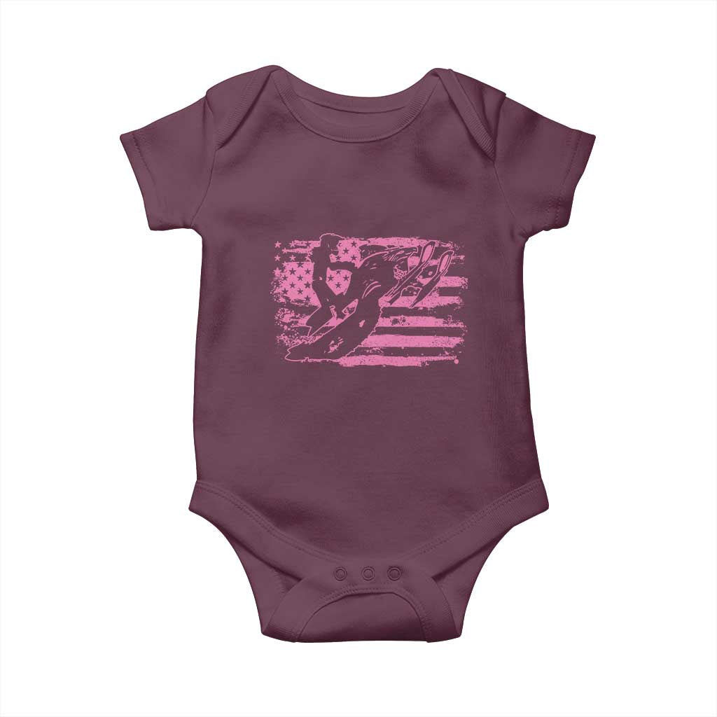 Snowmobile Snowcross Girls Pink American Flag Baby Onesie TS11 Maroon Print Your Wear