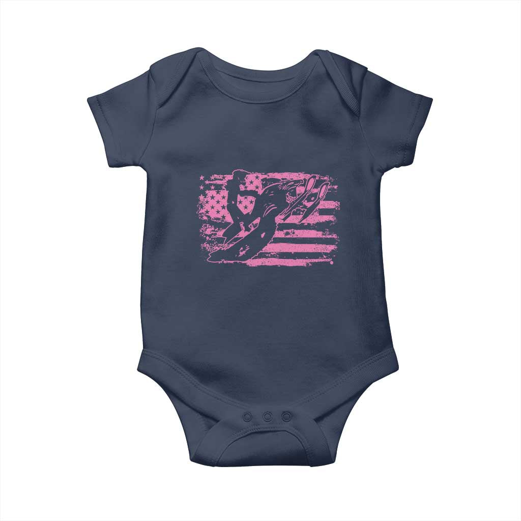 Snowmobile Snowcross Girls Pink American Flag Baby Onesie TS11 Navy Print Your Wear