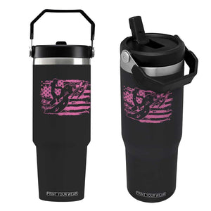 Snowmobile Snowcross Girls Pink American Flag Flip Straw Tumbler TS11 One Size: 30 oz Black Print Your Wear