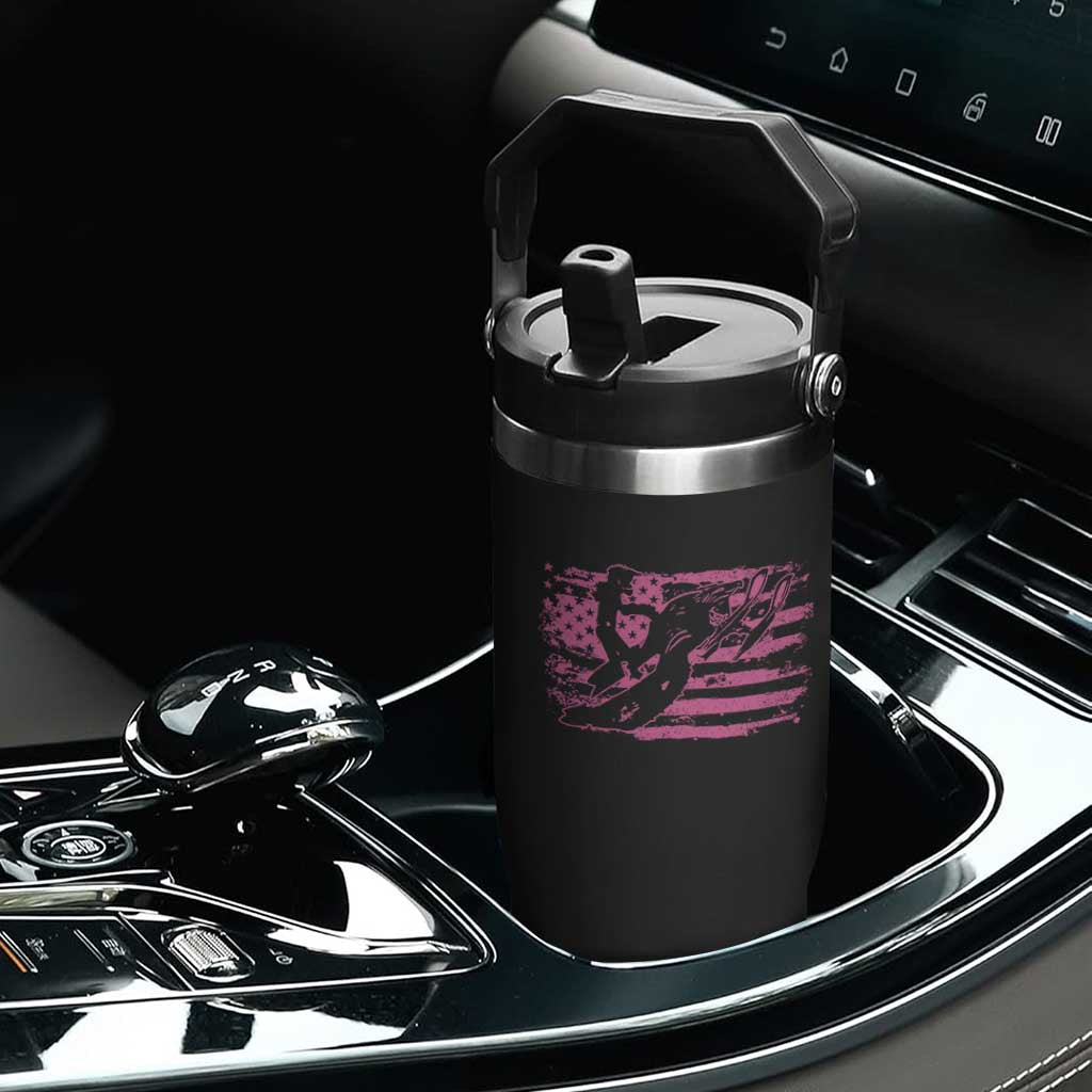 Snowmobile Snowcross Girls Pink American Flag Flip Straw Tumbler TS11 Print Your Wear