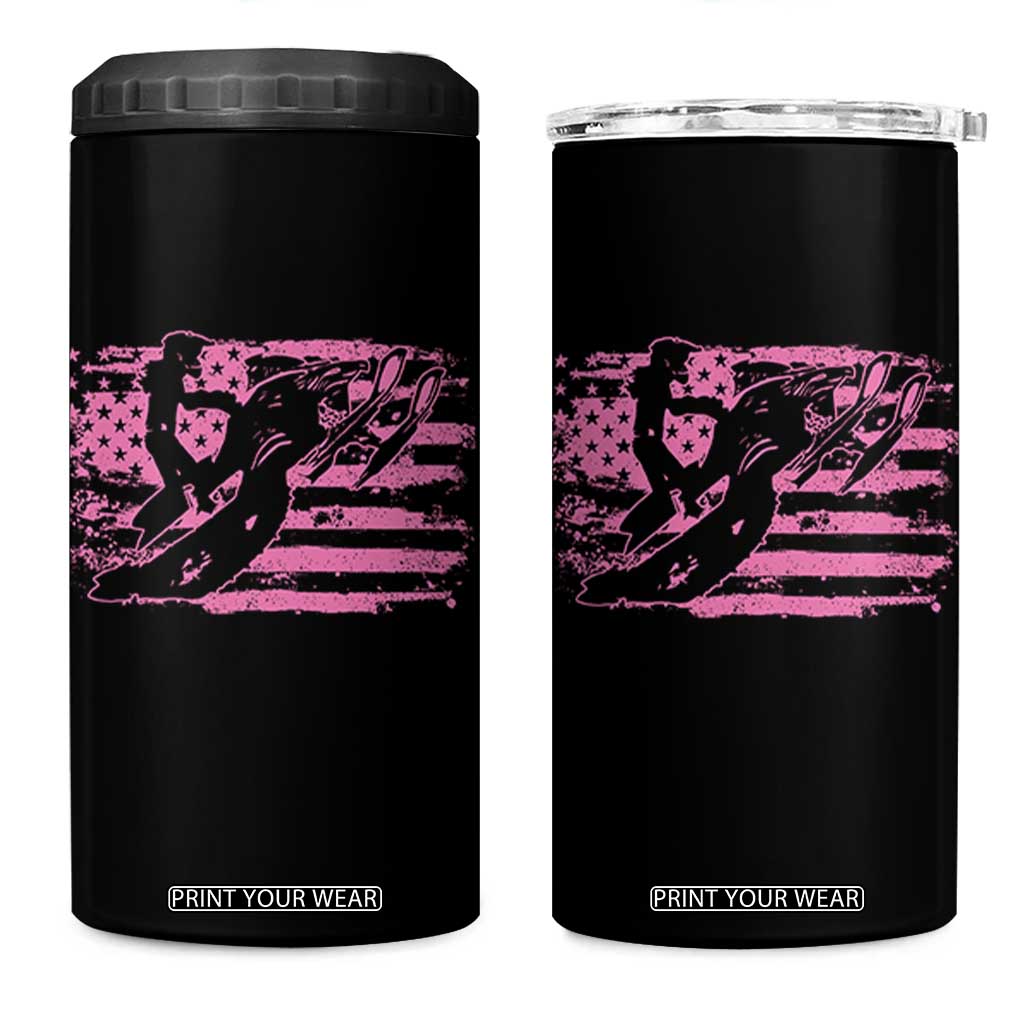 Snowmobile Snowcross Girls Pink American Flag 4 in 1 Can Cooler Tumbler TS11 One Size: 16 oz Black Print Your Wear