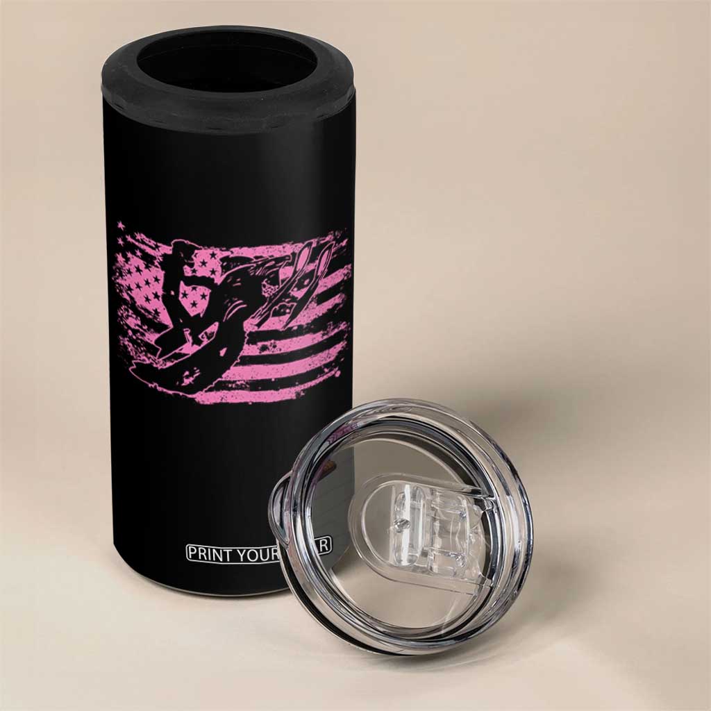 Snowmobile Snowcross Girls Pink American Flag 4 in 1 Can Cooler Tumbler TS11 Print Your Wear