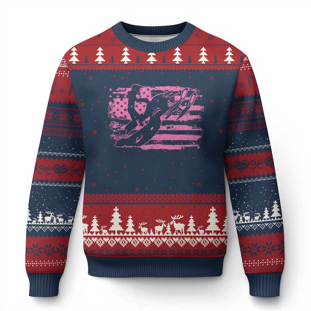 Snowmobile Snowcross Girls Pink American Flag Ugly Christmas Sweater TS11 Navy Red Print Your Wear