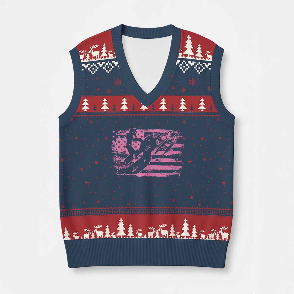 Snowmobile Snowcross Girls Pink American Flag V-Neck Knit Sweater Vest TS11 Navy Red Print Your Wear