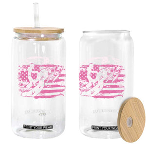 Snowmobile Snowcross Girls Pink American Flag Glass Can TS11 Print Your Wear