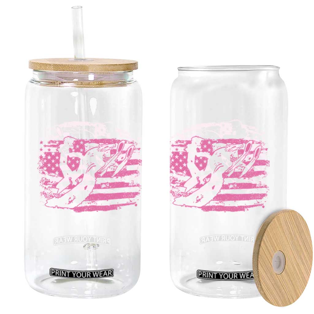 Snowmobile Snowcross Girls Pink American Flag Glass Can TS11 Print Your Wear