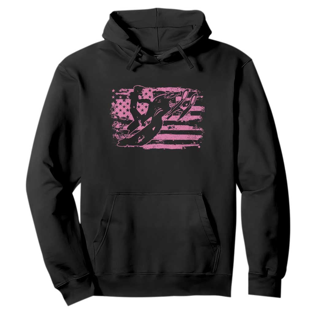 Snowmobile Snowcross Girls Pink American Flag Hoodie TS11 Black Print Your Wear