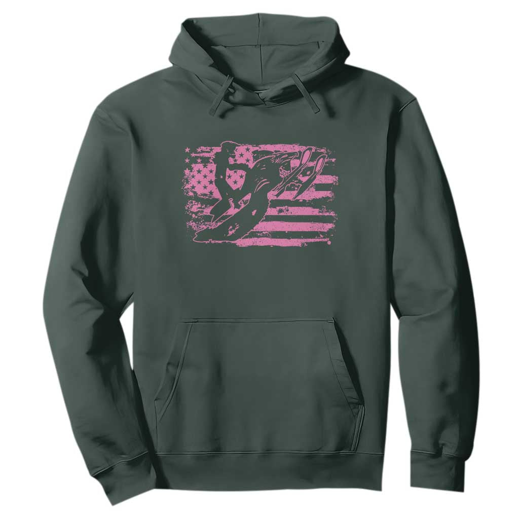 Snowmobile Snowcross Girls Pink American Flag Hoodie TS11 Dark Forest Green Print Your Wear