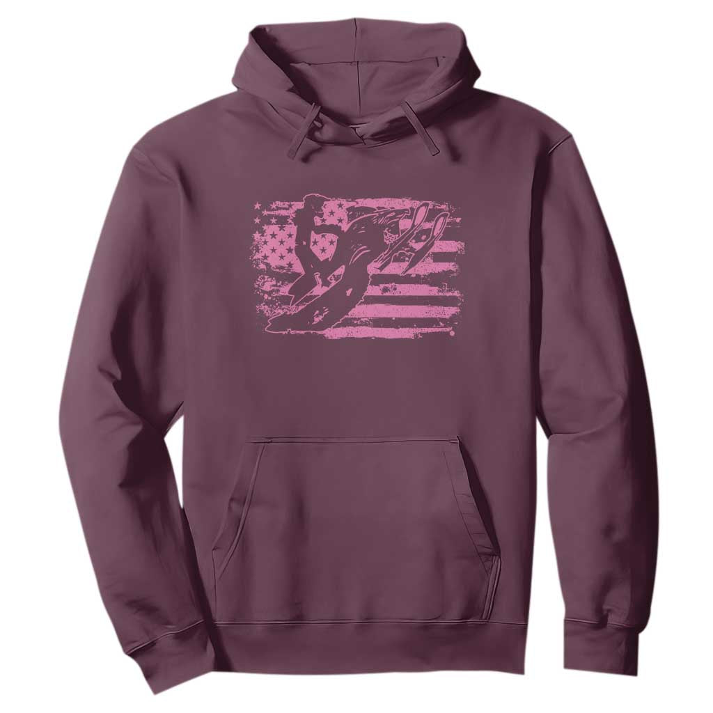 Snowmobile Snowcross Girls Pink American Flag Hoodie TS11 Maroon Print Your Wear