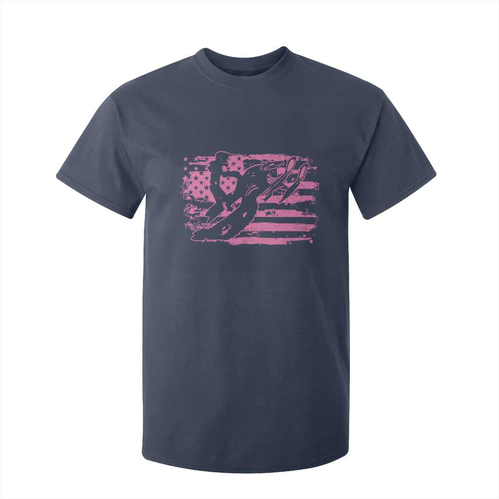 Snowmobile Snowcross Girls Pink American Flag T Shirt For Kid TS11 Navy Print Your Wear