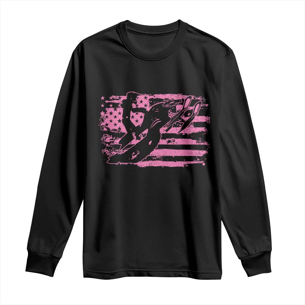 Snowmobile Snowcross Girls Pink American Flag Long Sleeve Shirt TS11 Black Print Your Wear