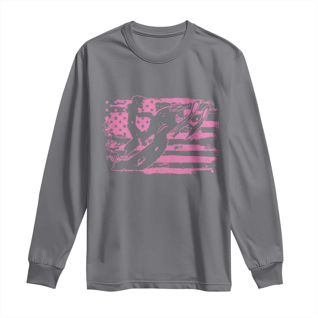 Snowmobile Snowcross Girls Pink American Flag Long Sleeve Shirt TS11 Charcoal Print Your Wear