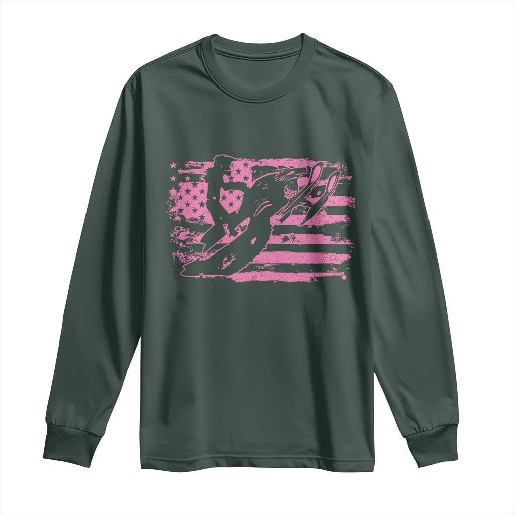 Snowmobile Snowcross Girls Pink American Flag Long Sleeve Shirt TS11 Dark Forest Green Print Your Wear