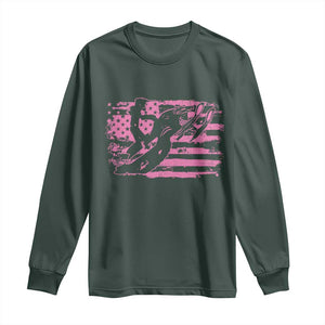 Snowmobile Snowcross Girls Pink American Flag Long Sleeve Shirt TS11 Dark Forest Green Print Your Wear