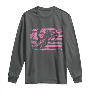 Snowmobile Snowcross Girls Pink American Flag Long Sleeve Shirt TS11 Dark Heather Print Your Wear