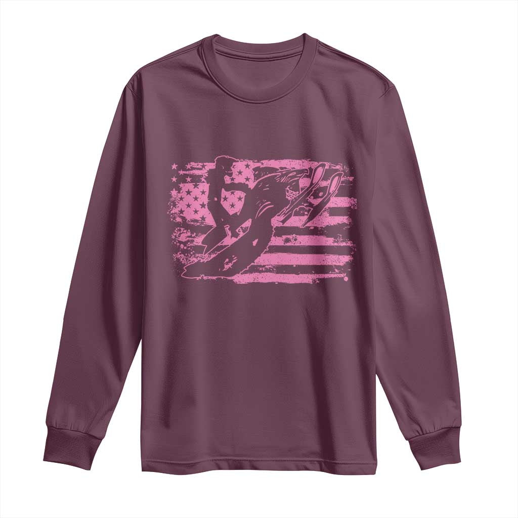 Snowmobile Snowcross Girls Pink American Flag Long Sleeve Shirt TS11 Maroon Print Your Wear