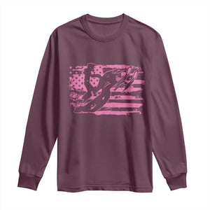 Snowmobile Snowcross Girls Pink American Flag Long Sleeve Shirt TS11 Maroon Print Your Wear