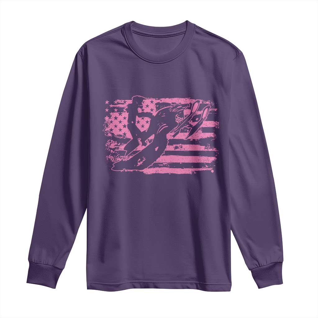 Snowmobile Snowcross Girls Pink American Flag Long Sleeve Shirt TS11 Purple Print Your Wear