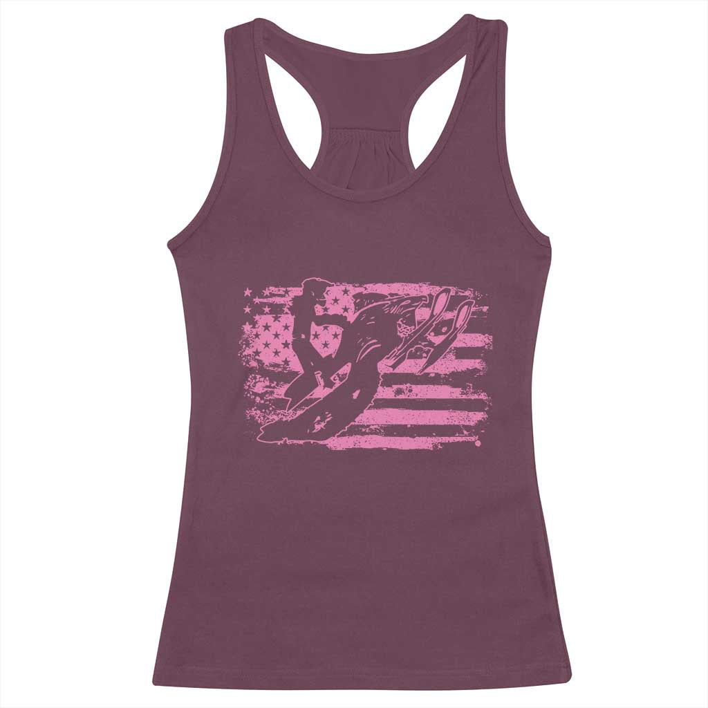 Snowmobile Snowcross Girls Pink American Flag Racerback Tank Top TS11 Maroon Print Your Wear