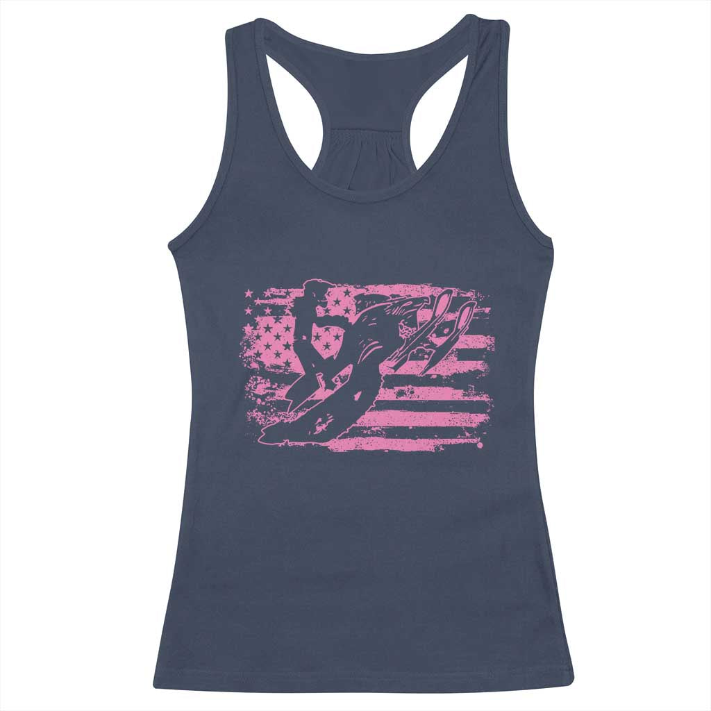 Snowmobile Snowcross Girls Pink American Flag Racerback Tank Top TS11 Navy Print Your Wear