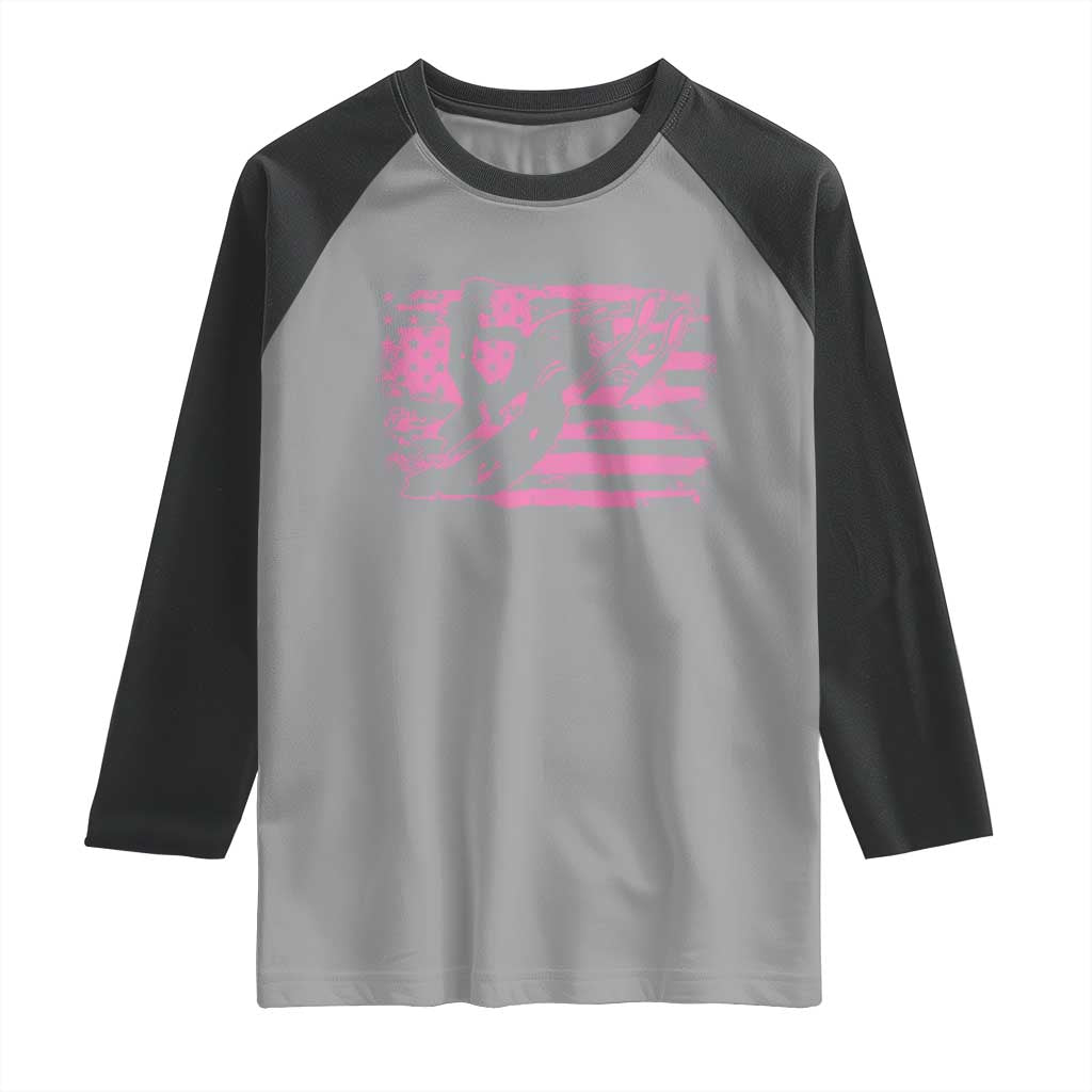 Snowmobile Snowcross Girls Pink American Flag Raglan Shirt TS11 Sport Gray Black Print Your Wear