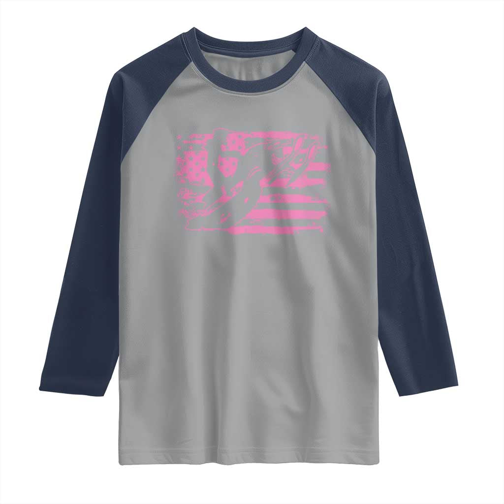 Snowmobile Snowcross Girls Pink American Flag Raglan Shirt TS11 Sport Gray Navy Print Your Wear