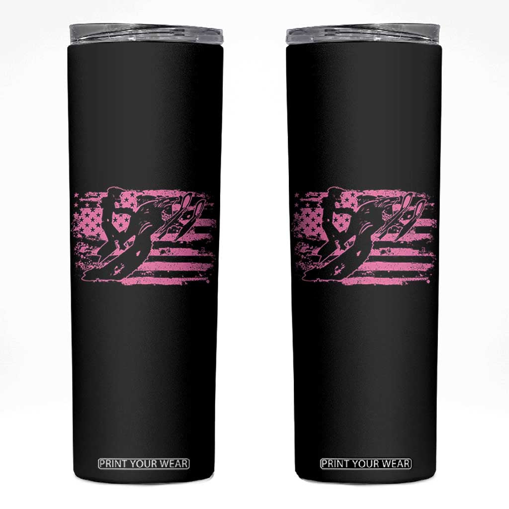 Snowmobile Snowcross Girls Pink American Flag Skinny Tumbler TS11 Black Print Your Wear
