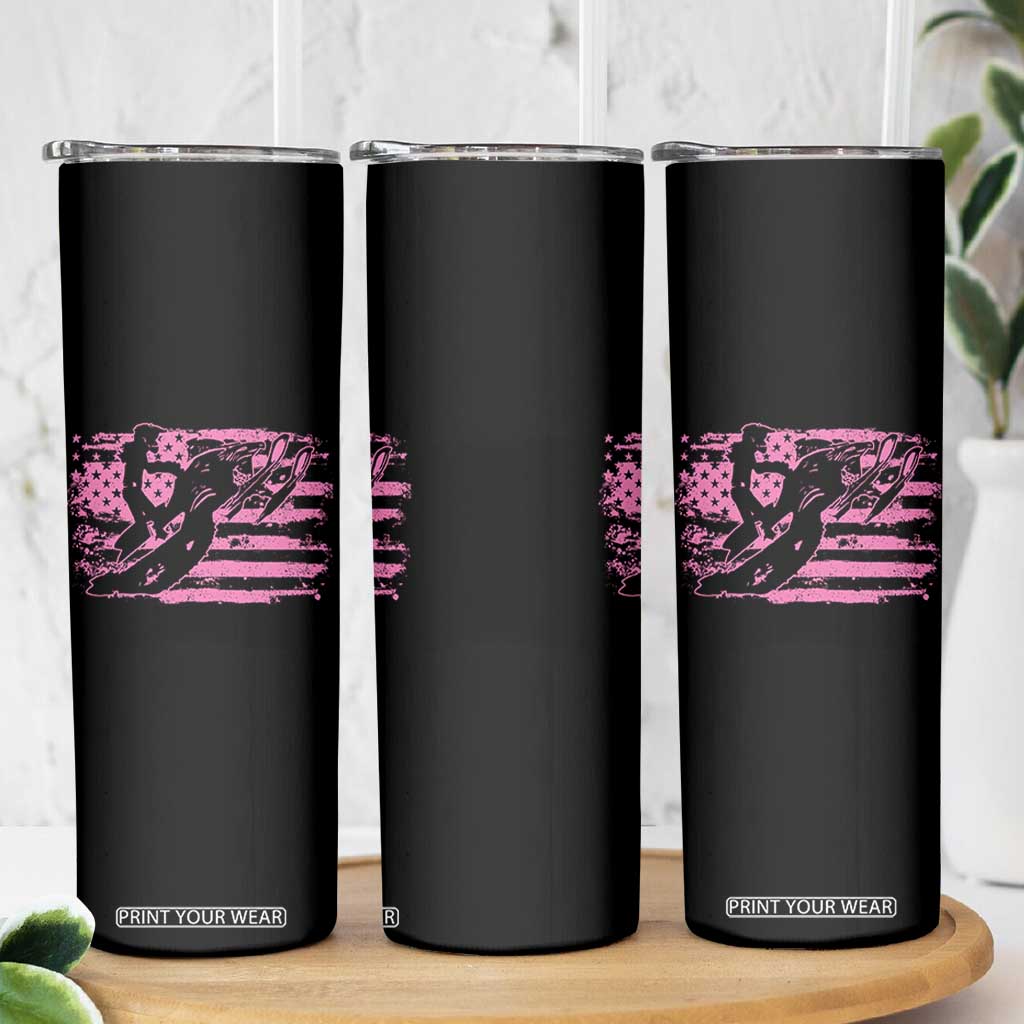 Snowmobile Snowcross Girls Pink American Flag Skinny Tumbler TS11 Print Your Wear