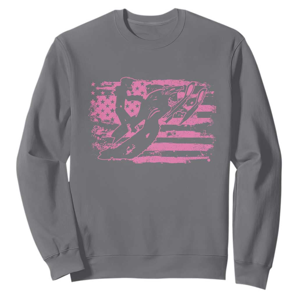 Snowmobile Snowcross Girls Pink American Flag Sweatshirt TS11 Charcoal Print Your Wear