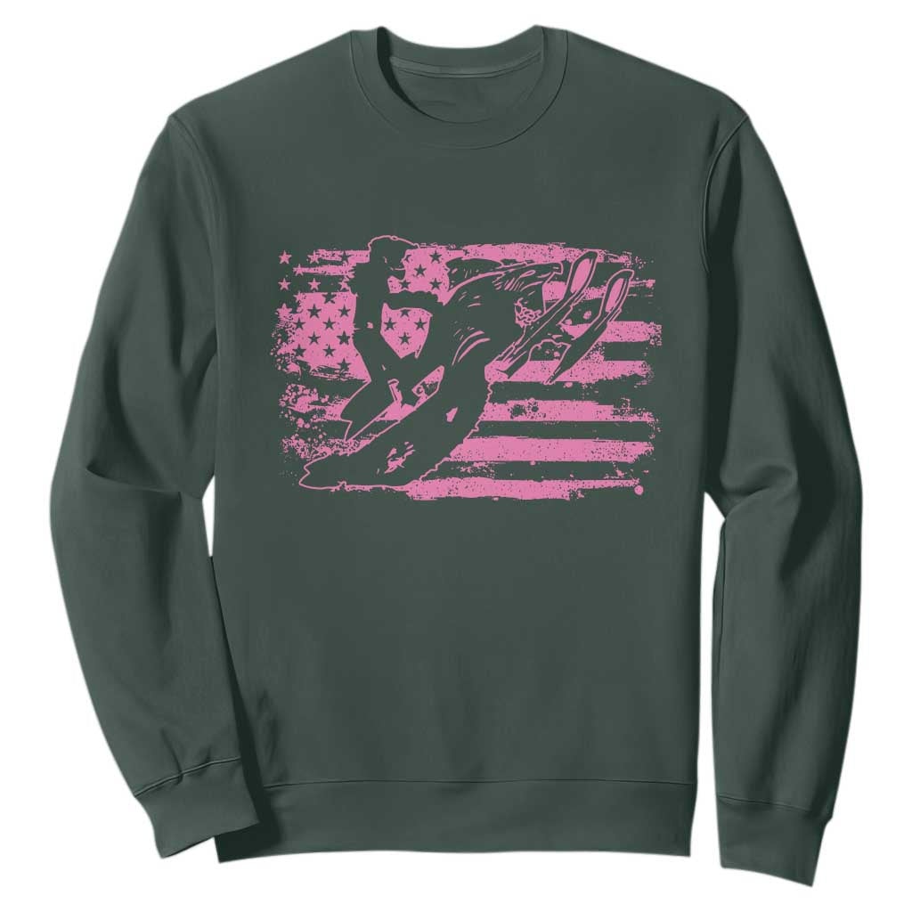 Snowmobile Snowcross Girls Pink American Flag Sweatshirt TS11 Dark Forest Green Print Your Wear