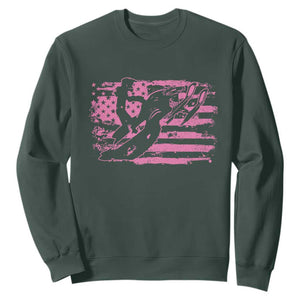 Snowmobile Snowcross Girls Pink American Flag Sweatshirt TS11 Dark Forest Green Print Your Wear
