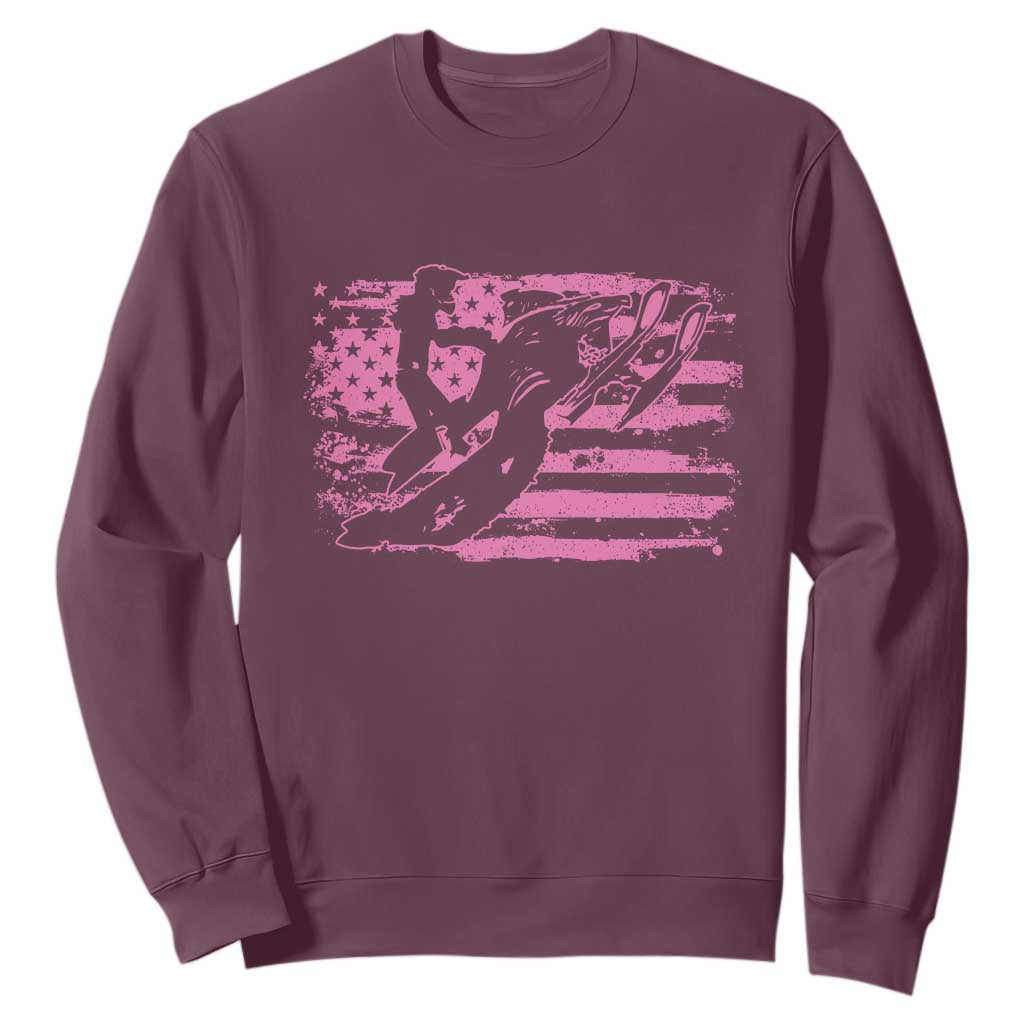 Snowmobile Snowcross Girls Pink American Flag Sweatshirt TS11 Maroon Print Your Wear