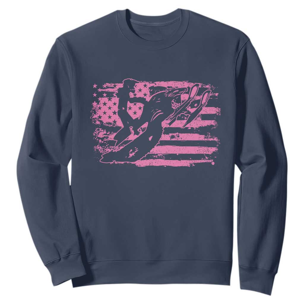 Snowmobile Snowcross Girls Pink American Flag Sweatshirt TS11 Navy Print Your Wear